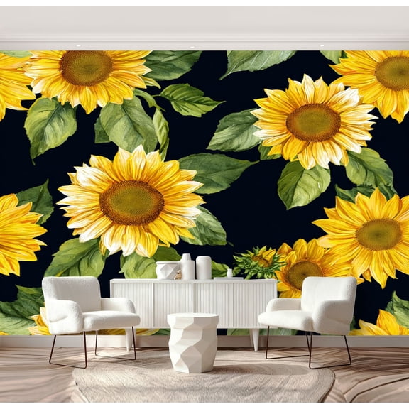 Wall Mural Peel and Stick Seamless sunflowers Trendy textile design Self-Adhesive Wallpaper Removable Wall Decal Wall Sticker Home Decor for Living Room Bedroom 69"x96"