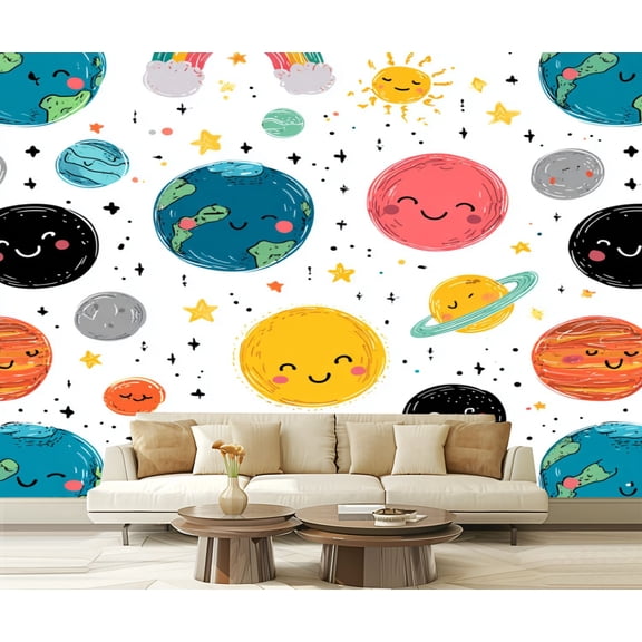 Wall Mural Peel and Stick Space Seamless Planets Solar System Sun Meteorite Self-Adhesive Wallpaper Removable Wall Decal Wall Sticker Home Decor for Living Room Bedroom 100"x144"
