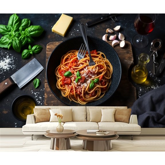 Wall Mural Peel and Stick Spaghetti tomato basil ingredients for making pasta Self-Adhesive Wallpaper Removable Wall Decal Wall Sticker Home Decor for Living Room Bedroom 100"x144"