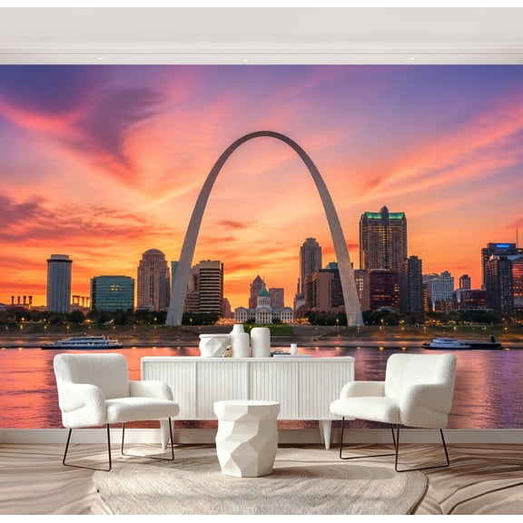 Wall Mural Peel and Stick St Louis downtown city skyline Self-Adhesive Wallpaper Removable Wall Decal Wall Sticker Home Decor for Living Room Bedroom 69"x96"