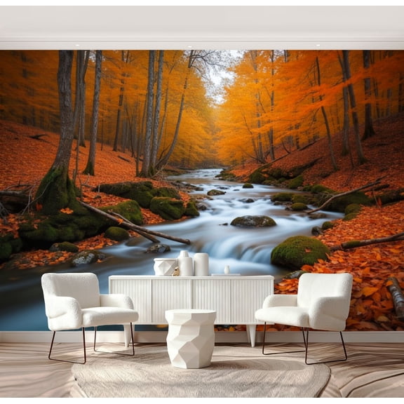 Wall Mural Peel and Stick Stream foggy Forest Nationalpark Harz Self-Adhesive Wallpaper Removable Wall Decal Wall Sticker Home Decor for Living Room Bedroom 69"x96"