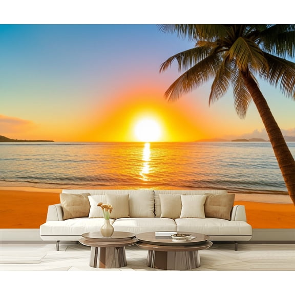 Wall Mural Peel and Stick Sunrise sea beach sunset tropical island beautiful dawn ocean Self-Adhesive Wallpaper Removable Wall Decal Wall Sticker Home Decor for Living Room Bedroom 100"x144"