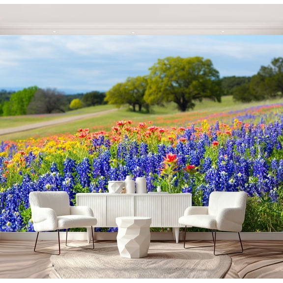 Wall Mural Peel and Stick Texas wildflowers awash morning sunshine Self-Adhesive Wallpaper Removable Wall Decal Wall Sticker Home Decor for Living Room Bedroom 69"x96"