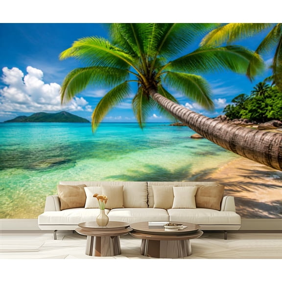 Wall Mural Peel and Stick Tropical beach Paradise island Self-Adhesive Wallpaper Removable Wall Decal Wall Sticker Home Decor for Living Room Bedroom 100"x144"