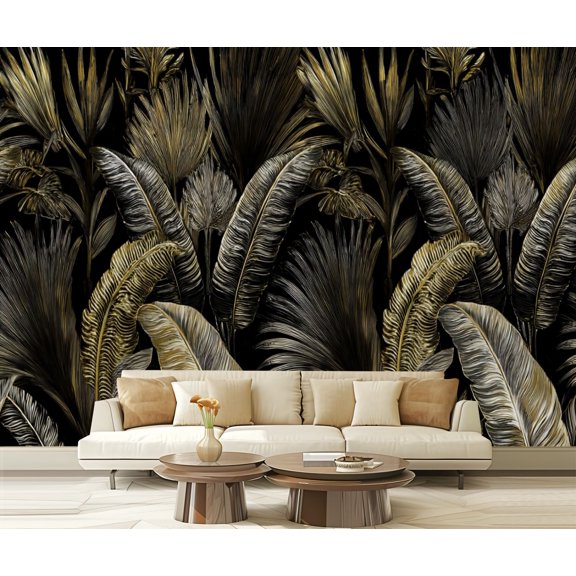 Wall Mural Peel and Stick Tropical exotic seamless dark golden vintage banana Self-Adhesive Wallpaper Removable Wall Decal Wall Sticker Home Decor for Living Room Bedroom 100"x144"