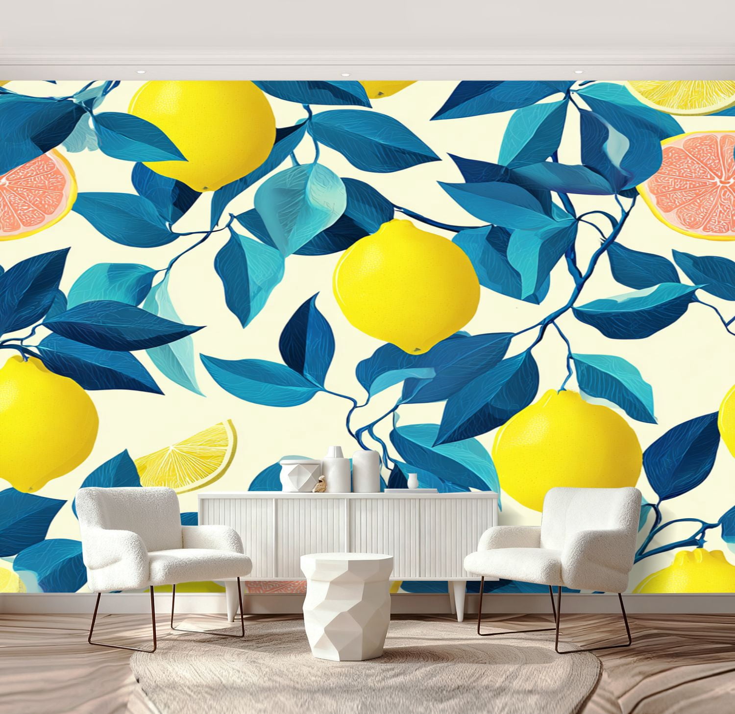 Wall Mural Peel and Stick Tropical seamless yellow lemons Fruit repeated Self-Adhesive Wallpaper Removable Wall Decal Wall Sticker Home Decor for Living Room Bedroom 69"x96"