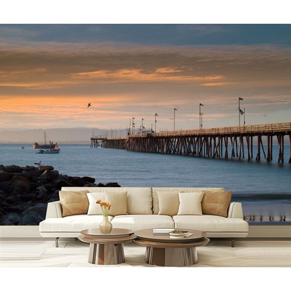 Wall Mural Peel and Stick Ventura Pier Islands Sunset Self-Adhesive Wallpaper Removable Wall Decal Wall Sticker Home Decor for Living Room Bedroom 100"x144"