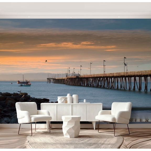 Wall Mural Peel and Stick Ventura Pier Islands Sunset Self-Adhesive Wallpaper Removable Wall Decal Wall Sticker Home Decor for Living Room Bedroom 69"x96"