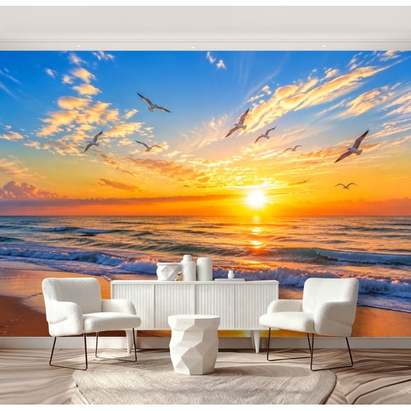 Peel and Stick Wall Mural Beach Window Coastal Seascape Self-Adhesive ...