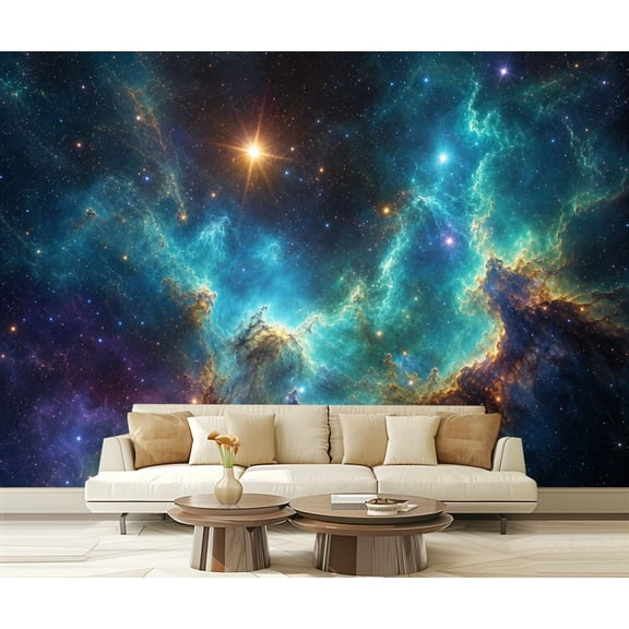 Wall Mural Peel and Stick Vibrant Cosmic Nebula Bright Star Galactic Clouds Deep Space Self-Adhesive Wallpaper Removable Wall Decal Wall Sticker Home Decor for Living Room Bedroom 100"x144"
