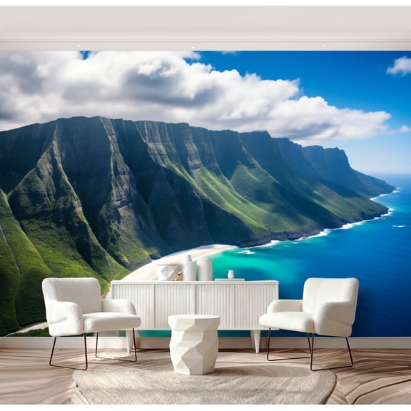 Wall Mural Peel and Stick View Napali Coast island Hawaii Self-Adhesive Wallpaper Removable Wall Decal Wall Sticker Home Decor for Living Room Bedroom 69"x96"