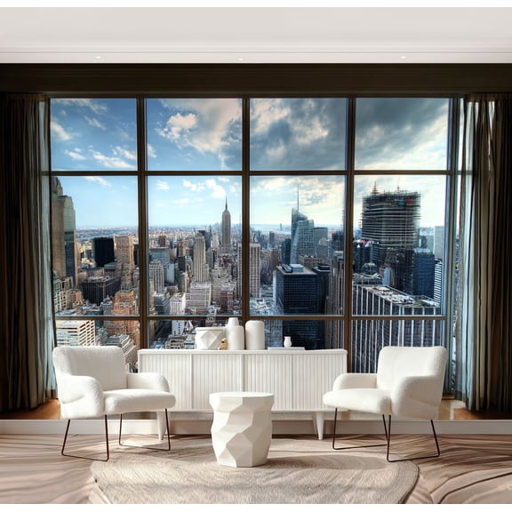 Wall Mural Peel and Stick View New York City Skyline Buildings from High Rise Window Self-Adhesive Wallpaper Removable Wall Decal Wall Sticker Home Decor for Living Room Bedroom 69"x96"