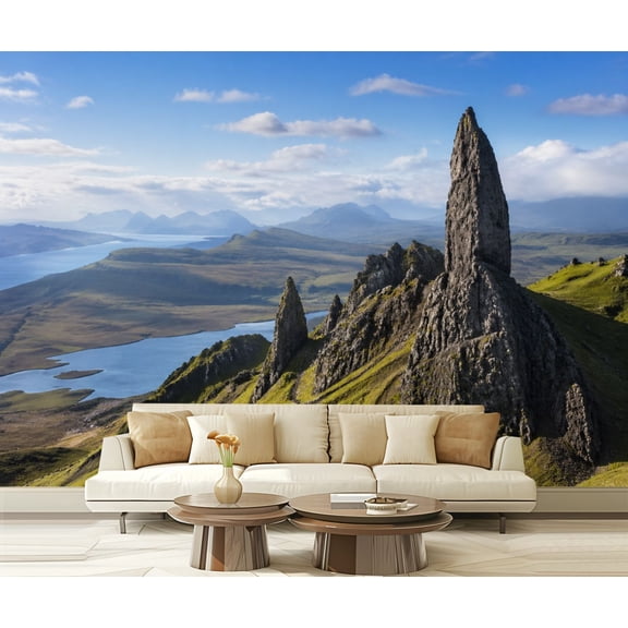 Wall Mural Peel and Stick View Old Man Storr Isle Skye Scotland Self-Adhesive Wallpaper Removable Wall Decal Wall Sticker Home Decor for Living Room Bedroom 100"x144"