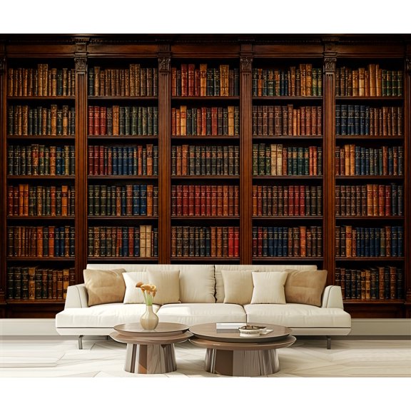 Wall Mural Peel and Stick Vintage Library Bookshelf Leather Bound Books Classic Patterned Spines Self-Adhesive Wallpaper Removable Wall Decal Wall Sticker Home Decor for Living Room Bedroom 100"x144"