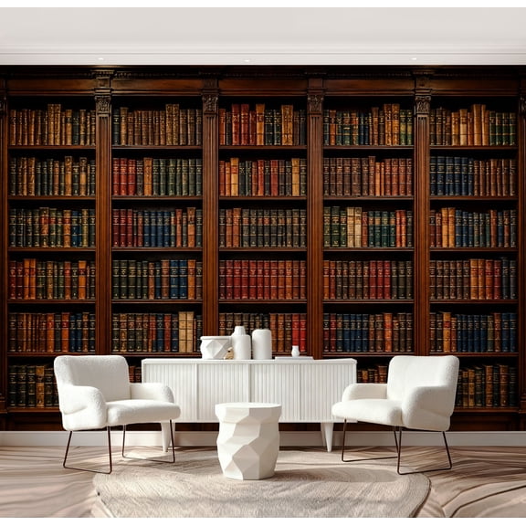 Wall Mural Peel and Stick Vintage Library Bookshelf Leather Bound Books Classic Patterned Spines Self-Adhesive Wallpaper Removable Wall Decal Wall Sticker Home Decor for Living Room Bedroom 69"x96"