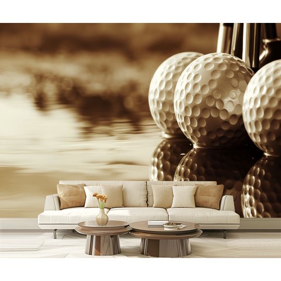 Wall Mural Peel and Stick Vintage Sports Rustic Golf Balls Still Life Water Reflection Metallic Self-Adhesive Wallpaper Removable Wall Decal Wall Sticker Home Decor for Living Room Bedroom 100"x144"
