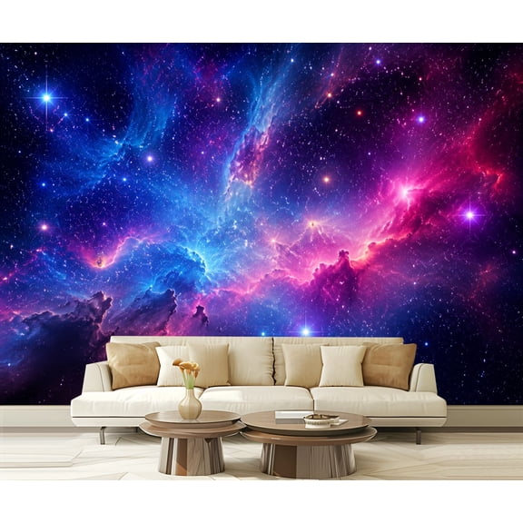 Wall Mural Peel and Stick Vivid Cosmic Nebula Bright Stars Colorful Galactic Clouds Self-Adhesive Wallpaper Removable Wall Decal Wall Sticker Home Decor for Living Room Bedroom 100"x144"