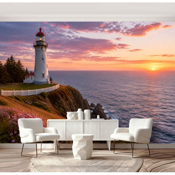 Wall Mural Peel and Stick Watching sunrise Cape Spear Lighthouse St Johns Newfoundland Self-Adhesive Wallpaper Removable Wall Decal Wall Sticker Home Decor for Living Room Bedroom 69"x96"