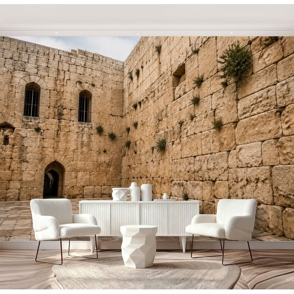 Wall Mural Peel and Stick Western Wailing Wall Kotel Empty Jerusalem city Wall is Self-Adhesive Wallpaper Removable Wall Decal Wall Sticker Home Decor for Living Room Bedroom 69"x96"