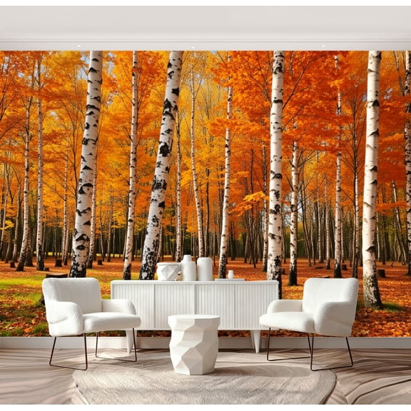 Wall Mural Peel and Stick White birches trees autumn Self-Adhesive Wallpaper Removable Wall Decal Wall Sticker Home Decor for Living Room Bedroom 69"x96"