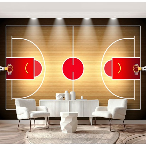Wall Mural Peel and Stick Wooden Basketball Court Parquet Self-Adhesive Wallpaper Removable Wall Decal Wall Sticker Home Decor for Living Room Bedroom 69"x96"