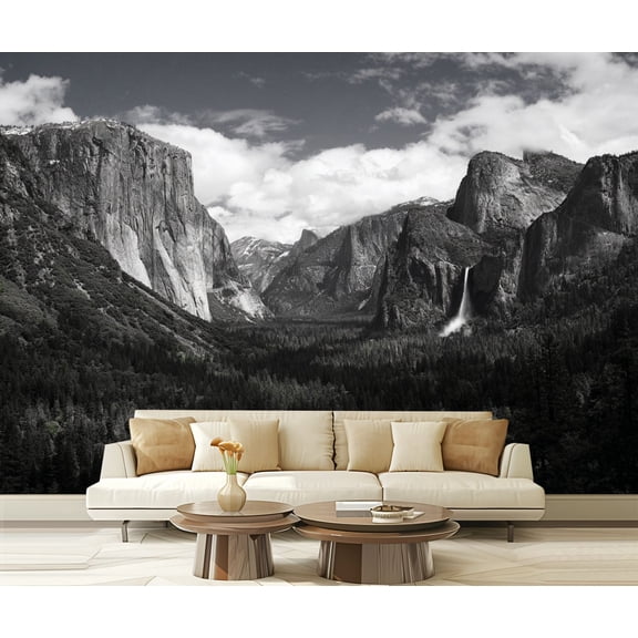 Wall Mural Peel and Stick Yosemite Valley White Self-Adhesive Wallpaper Removable Wall Decal Wall Sticker Home Decor for Living Room Bedroom 100"x144"