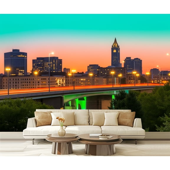 Wall Mural Peel and Stick Youngstown Ohio Town Skyline Self-Adhesive Wallpaper Removable Wall Decal Wall Sticker Home Decor for Living Room Bedroom 100"x144"
