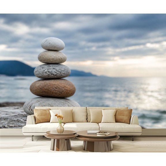 Wall Mural Peel and Stick Zen Balancing Pebbles Harmony Balance Self-Adhesive Wallpaper Removable Wall Decal Wall Sticker Home Decor for Living Room Bedroom 100"x144"