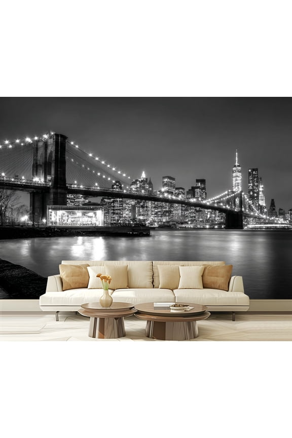 Wall Mural Peel and Stick brooklyn bridge dusk new york city new york city skylines Self-Adhesive Wallpaper Removable Wall Decal Wall Sticker Home Decor for Living Room Bedroom 100"x144"