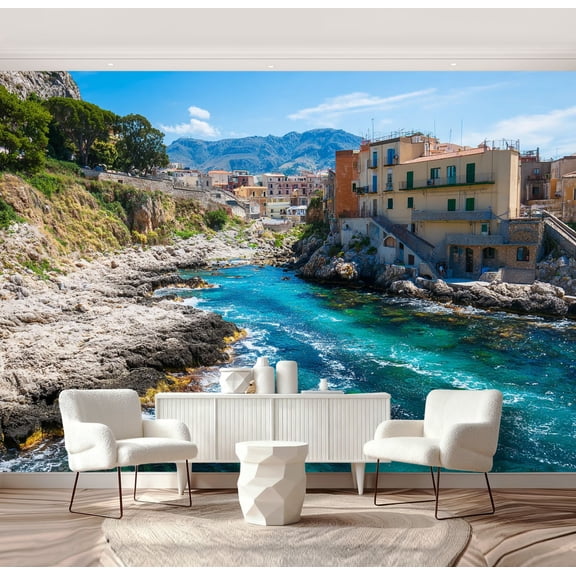 Wall Mural Peel and Stick city Flavia Sicily Ancient maritime Self-Adhesive Wallpaper Removable Wall Decal Wall Sticker Home Decor for Living Room Bedroom 69"x96"