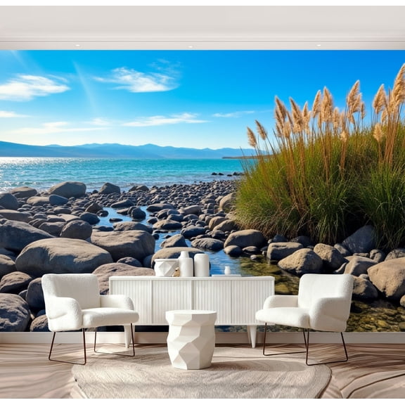 Wall Mural Peel and Stick coast Sea Galilee Ein Eyov Waterfall Tabgha Self-Adhesive Wallpaper Removable Wall Decal Wall Sticker Home Decor for Living Room Bedroom 69"x96"