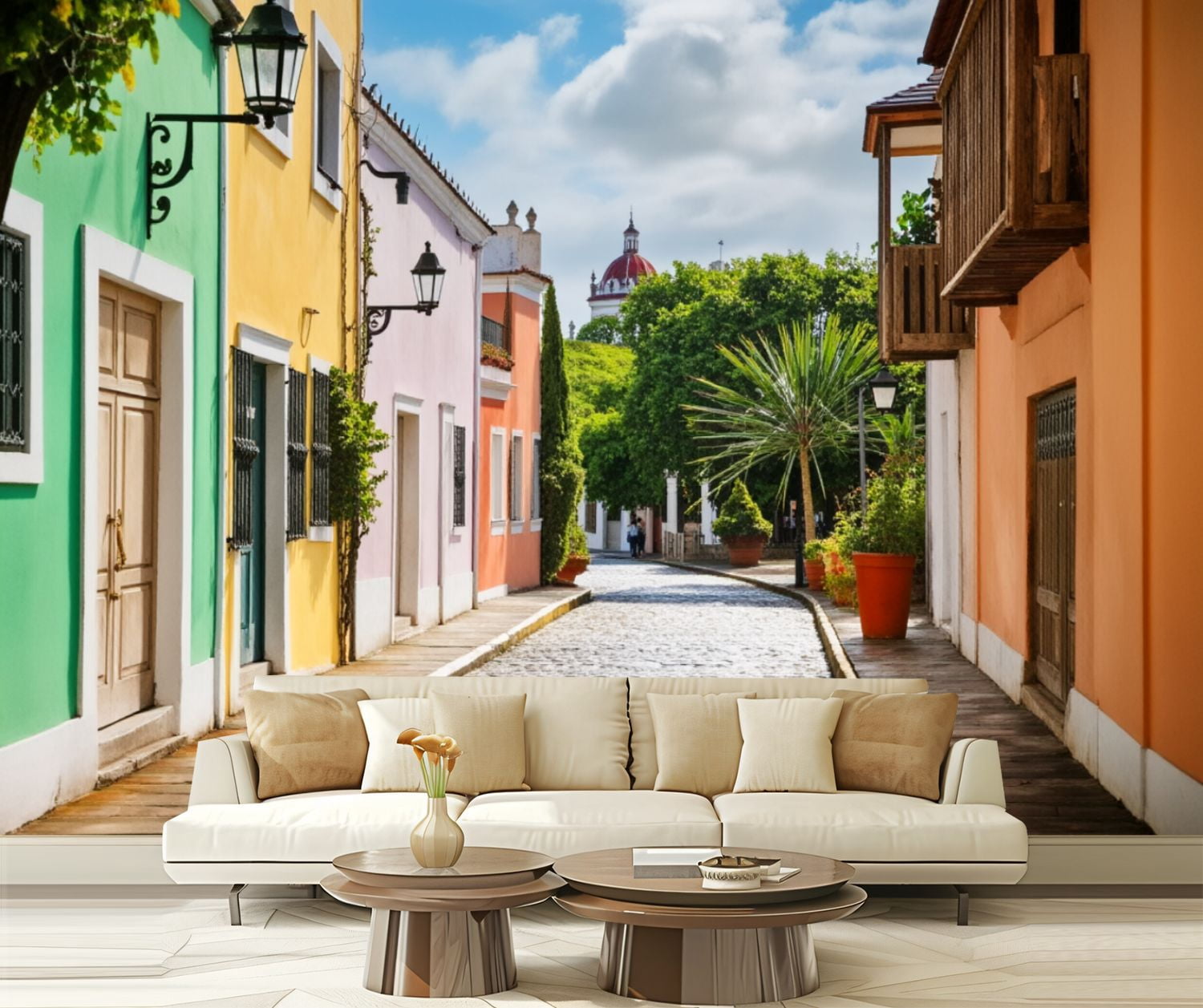 Wall Mural Peel and Stick colorful street old san juan puerto rico town scenery Self-Adhesive Wallpaper Removable Wall Decal Wall Sticker Home Decor for Living Room Bedroom 100"x144"
