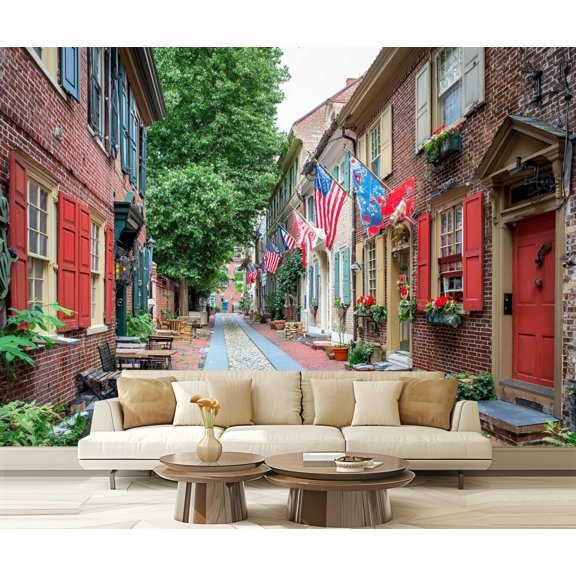 Wall Mural Peel and Stick elfreths alley old city district philadelphia pennsylvania Self-Adhesive Wallpaper Removable Wall Decal Wall Sticker Home Decor for Living Room Bedroom 100"x144"