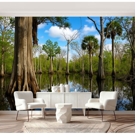 Wall Mural Peel and Stick florida everglades cypress tree swamp Self-Adhesive Wallpaper Removable Wall Decal Wall Sticker Home Decor for Living Room Bedroom 69"x96"