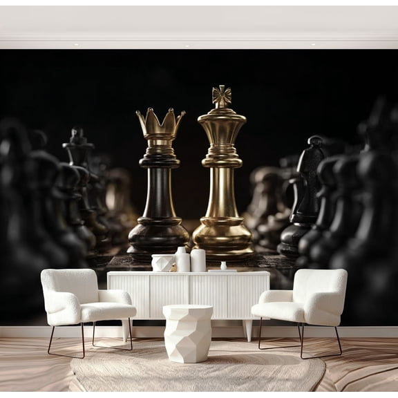 Wall Mural Peel and Stick golden king chess piece for business competition Self-Adhesive Wallpaper Removable Wall Decal Wall Sticker Home Decor for Living Room Bedroom 69"x96"