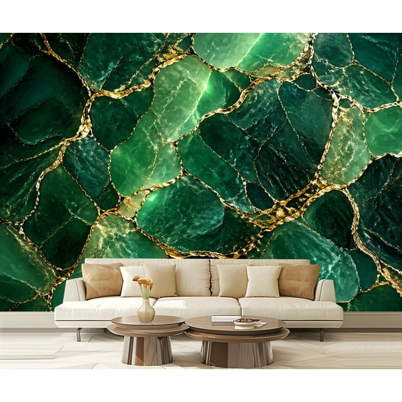 Wall Mural Peel and Stick green emerald shine bright gold marble texture Self-Adhesive Wallpaper Removable Wall Decal Wall Sticker Home Decor for Living Room Bedroom 100"x144"