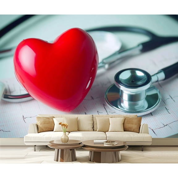 Wall Mural Peel and Stick heart stethoscope ekg stethoscope hearts pictures Self-Adhesive Wallpaper Removable Wall Decal Wall Sticker Home Decor for Living Room Bedroom 100"x144"
