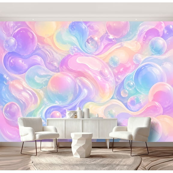 Wall Mural Peel and Stick holographic foil cute multi colored pearl bubble beads Self-Adhesive Wallpaper Removable Wall Decal Wall Sticker Home Decor for Living Room Bedroom 69"x96"