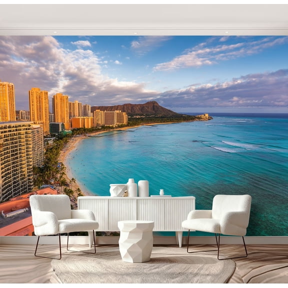 Wall Mural Peel and Stick honolulu hawaii cityscape seasides pictures Self-Adhesive Wallpaper Removable Wall Decal Wall Sticker Home Decor for Living Room Bedroom 69"x96"
