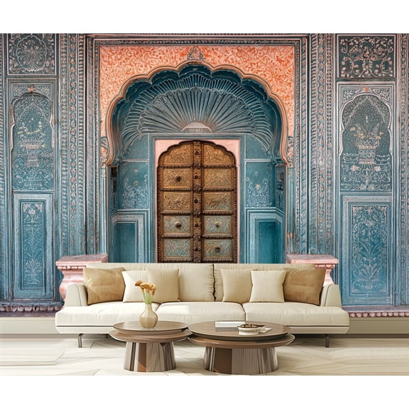 Wall Mural Peel and Stick indian door pink city pictures Self-Adhesive Wallpaper Removable Wall Decal Wall Sticker Home Decor for Living Room Bedroom 100"x144"