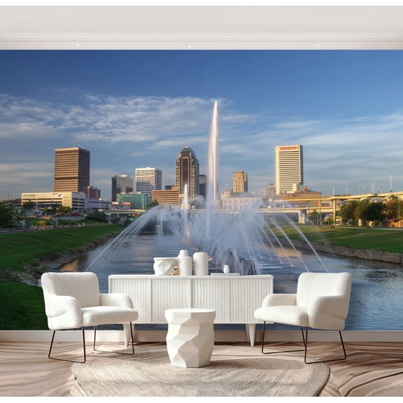 Wall Mural Peel and Stick morning cityscape skyline dayton ohio ohio pictures Self-Adhesive Wallpaper Removable Wall Decal Wall Sticker Home Decor for Living Room Bedroom 69"x96"