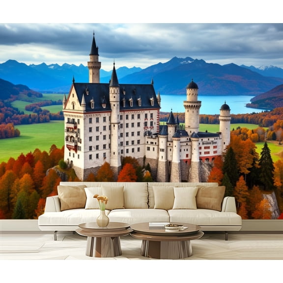 Wall Mural Peel and Stick neuschwanstein castle germany century trees pictures Self-Adhesive Wallpaper Removable Wall Decal Wall Sticker Home Decor for Living Room Bedroom 100"x144"