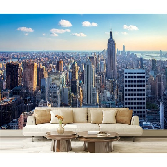Wall Mural Peel and Stick new york city aerial skyline dusk new york city skylines Self-Adhesive Wallpaper Removable Wall Decal Wall Sticker Home Decor for Living Room Bedroom 100"x144"