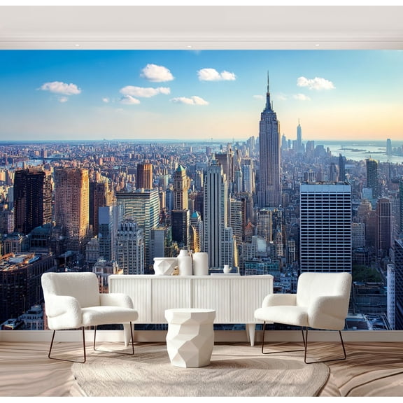 Wall Mural Peel and Stick new york city aerial skyline dusk new york city skylines Self-Adhesive Wallpaper Removable Wall Decal Wall Sticker Home Decor for Living Room Bedroom 69"x96"