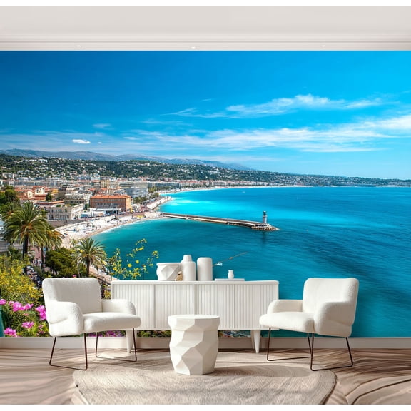 Wall Mural Peel and Stick nice city french mediterranean sea cte dazurs Self-Adhesive Wallpaper Removable Wall Decal Wall Sticker Home Decor for Living Room Bedroom 69"x96"