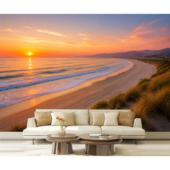 Wall Mural Peel and Stick ocean tropical summer pink sky Self-Adhesive Wallpaper Removable Wall Decal Wall Sticker Home Decor for Living Room Bedroom 100"x144"