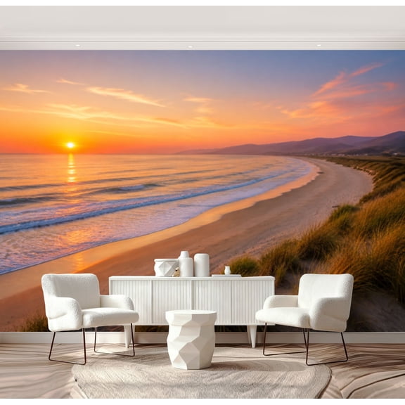 Wall Mural Peel and Stick ocean tropical summer pink sky Self-Adhesive Wallpaper Removable Wall Decal Wall Sticker Home Decor for Living Room Bedroom 69"x96"