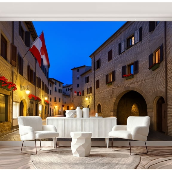 Wall Mural Peel and Stick old town assisi night old town pictures royalty free Self-Adhesive Wallpaper Removable Wall Decal Wall Sticker Home Decor for Living Room Bedroom 69"x96"