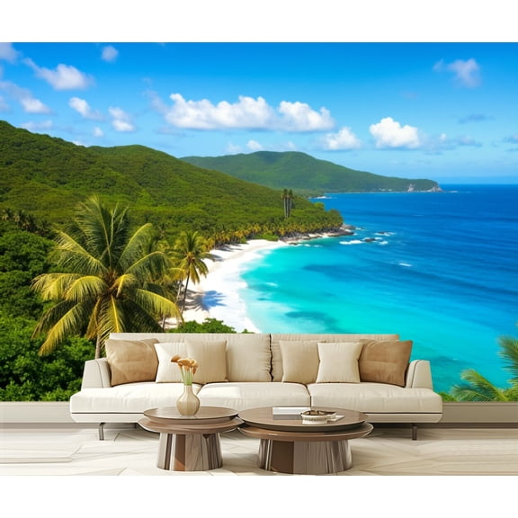 Wall Mural Peel and Stick panoramic view Carambola Beach St Islands Self-Adhesive Wallpaper Removable Wall Decal Wall Sticker Home Decor for Living Room Bedroom 100"x144"