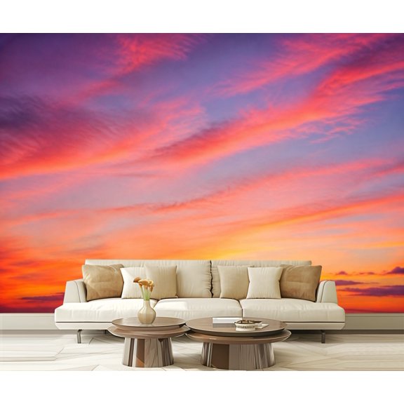 Wall Mural Peel and Stick pink purple orange clouds sunset sky blurry natural dawn sky Self-Adhesive Wallpaper Removable Wall Decal Wall Sticker Home Decor for Living Room Bedroom 100"x144"